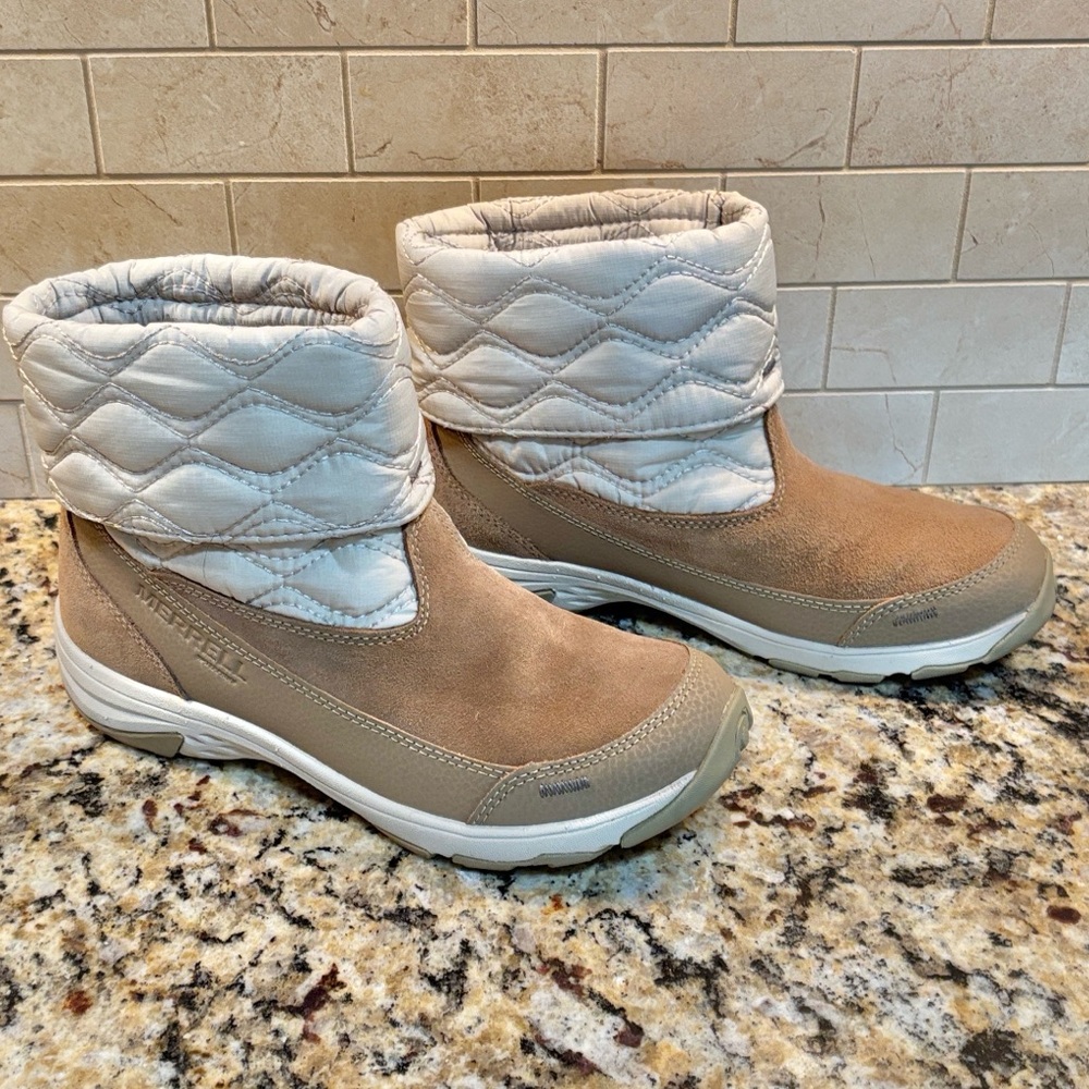 Merrell Approach Brindle Winter Waterproof Booties Quilted Suede Boots Size 7 - Picture 3 of 16